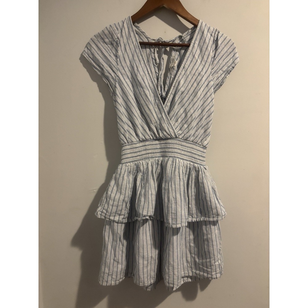 American Eagle Outfitters Dress XS 2‎ Tier Ruffle Blue Stripes Short Sleeve